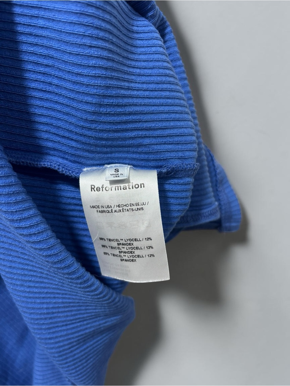 Reformation Cassi Sheath Blue Ribbed Midi Dress with Side Slit - Picture 6 of 7